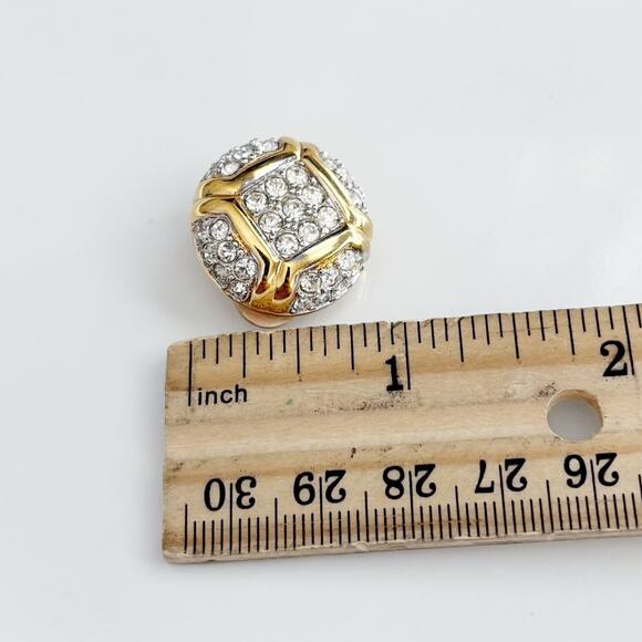 Vintage Nina Ricci Rhinestone Gold Tone Clip-On Earrings Signed - Picture 11 of 15